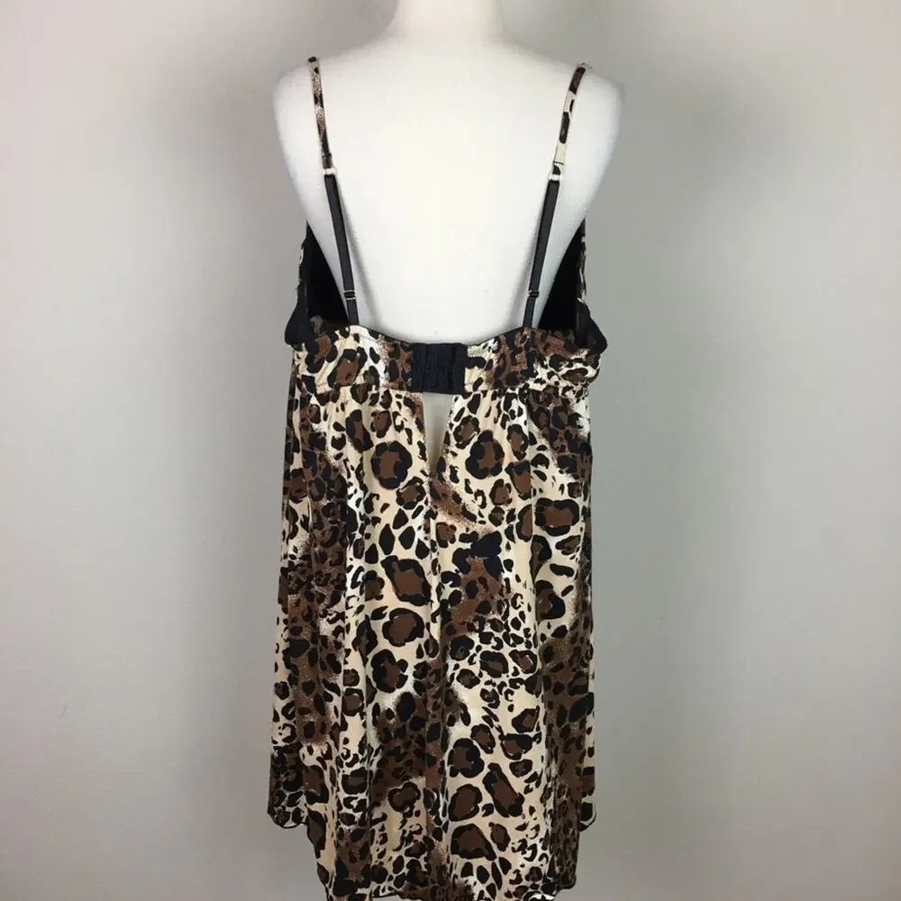 Cacique Black Brown Leopard Underwire Nightie 26/28